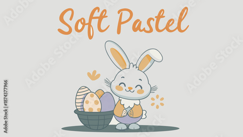Cute easter bunny holding eggs in basket soft pastel colors springtime illustration holiday greeting card design element