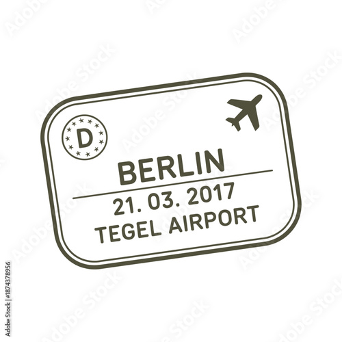 A vintage styled berlin travel stamp with airplane and airport details