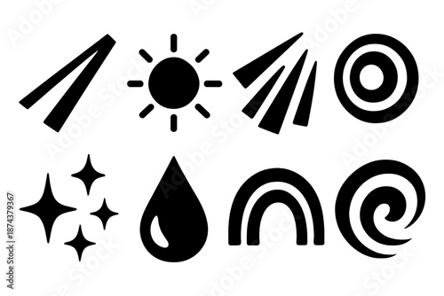 Bold Light Icons. Pure Light icon set in silhouette bold style. Contain clean beam, glowing orb, clarity ray, soft pulse, bright shimmer, pure droplet, radiant arc, light swirl