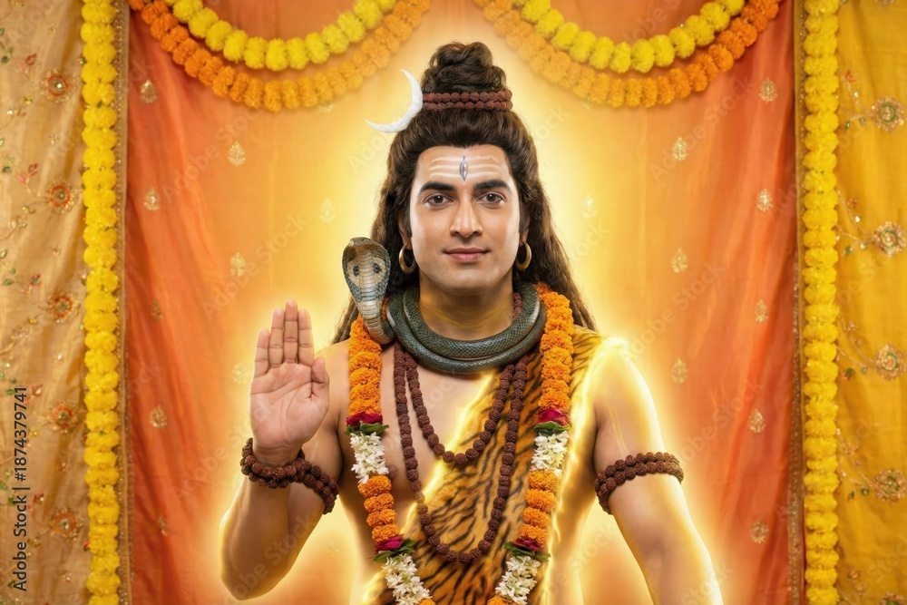 Obraz premium Mahadev Shiva Calm Divine Portrait – Hindu Festival Poster Background