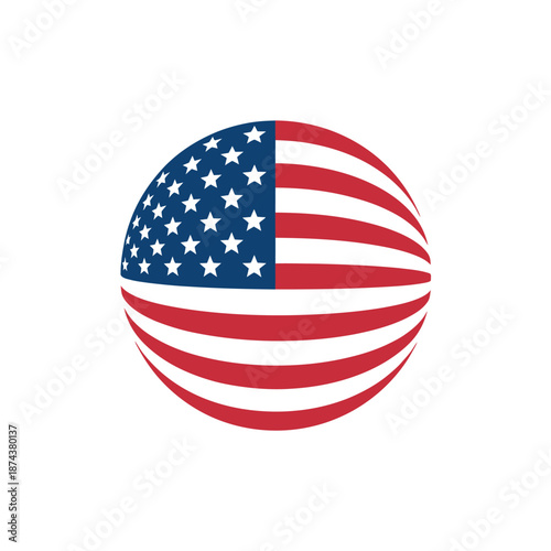 A spherical representation of the american flag with stars and stripes