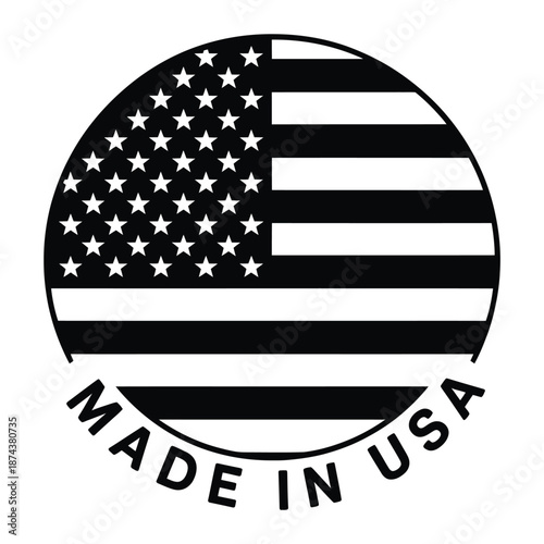 Circular american flag emblem with a made in usa text below it