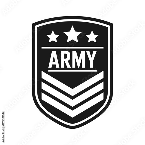 Black and white army emblem featuring three stars and the word army