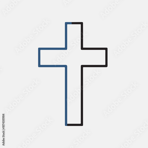 Simple outline of cross symbol in blue and black colors for religious context. Cross design represents faith, spirituality, and baptism ceremonies.