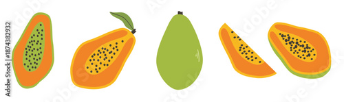 set of abstract papaya simple papaya organic fruit 