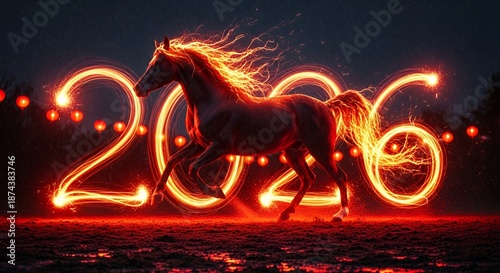 Glowing Horse Silhouette with 2016 New Year.