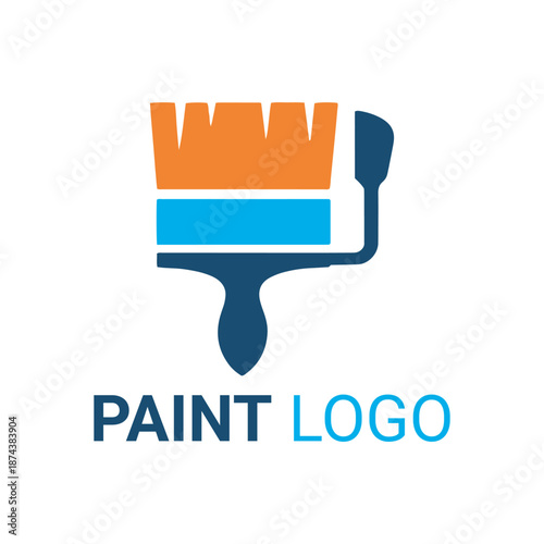 Paint roller and brush logo with orange and blue colors for home renovation