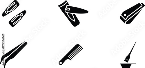 Hair Styling Tools Icon Set with Clips Comb Tweezers and Coloring Brush