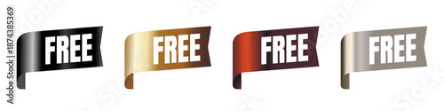 Free tag sticker set, black, gold, bronze and silver luxury ribbon labels - vector illustration
