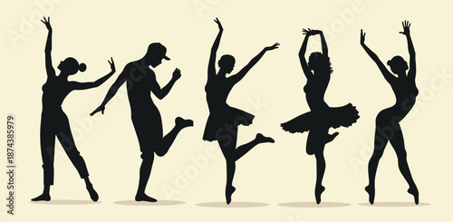 silhouettes of diverse dancers striking elegant poses 