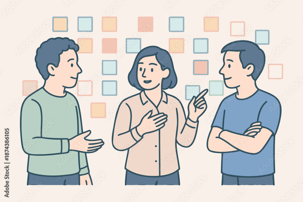 Fototapeta premium creative team planning project with sticky notes on wall