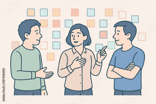 creative team planning project with sticky notes on wall