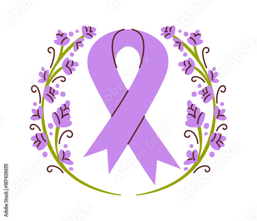 Cancer ribbon in lavender wreath