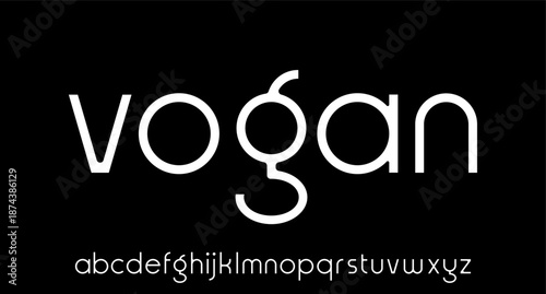 VOGAN modern geometric circular font with rounded edges.	
