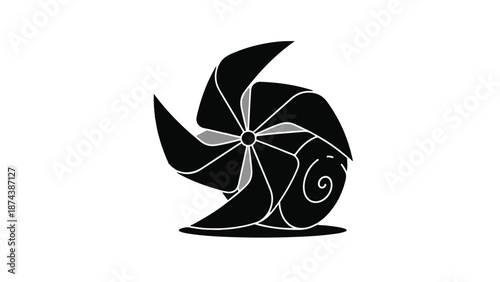 Modern abstract pinwheel design in black and white