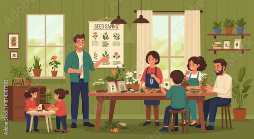 Family Gardening Workshop Learning Together About Plants and Nature.