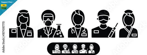 Medical Team Icon glyph. Simple linear icon for a group of doctors. Vector