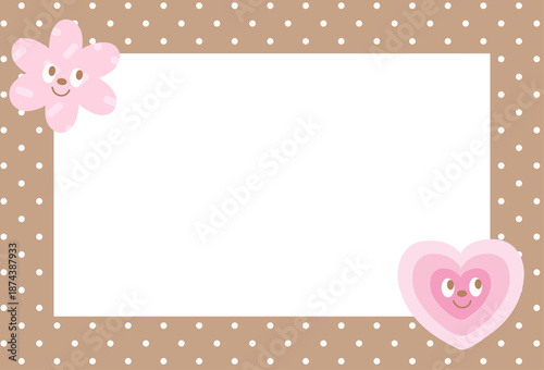 Rectangle brown frame with heart, flower and polka dot pattern for polaroid photo, ad template, social media post, decoration, notepads, sticky note, memo, print, poster, post card, Chocolate's Day