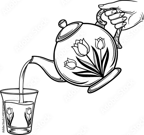 Traditional Tea Pot and Cup Vector Illustration