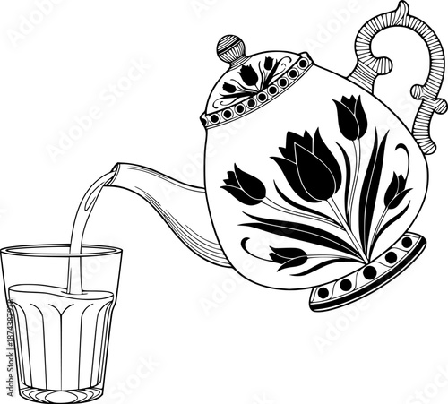 Traditional Tea Pot and Cup Vector Illustration
