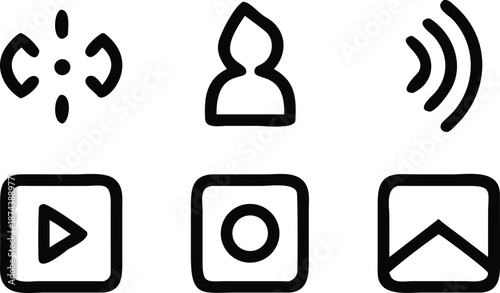 Minimalist multimedia player interface icon collection for digital content navigation and media playback