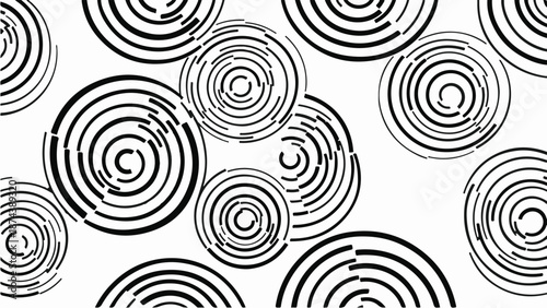 Abstract black and white swirling circular patterns on white background