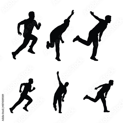 Cricket Bowler Silhouette Vector Set Professional Bowling Action Icons