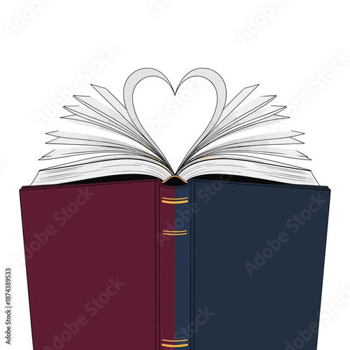 Open book with heart-shaped pages in a charming illustration