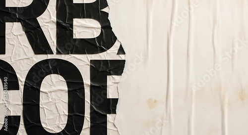 Torn poster paper texture with partial black typography on an urban wall background providing an authentic weathered surface for creative design work