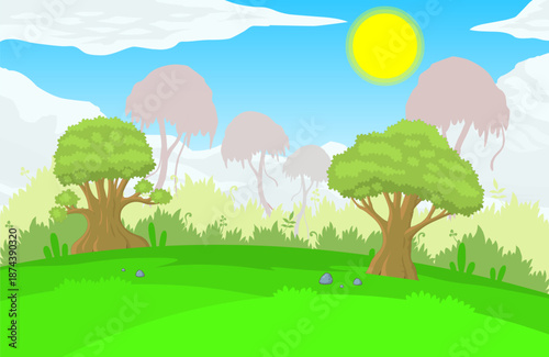 Nature Forest Background with Sunlight