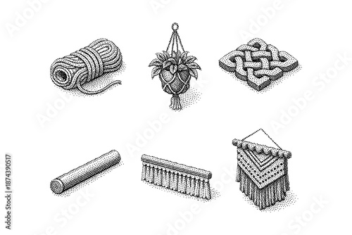 Intricate dot style macrame elements with diverse patterns