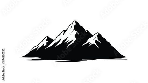 Dramatic mountain range silhouette against white background