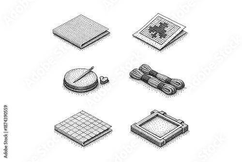 Isometric craft supplies: sewing, knitting, embroidery essentials