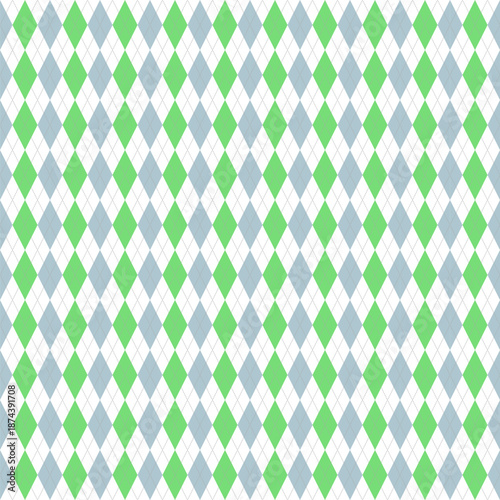 Seamless pastel argyle pattern. Soft blue and green diamonds with grey dashed lines. Cute geometric vector texture for nursery and baby wrapping paper.