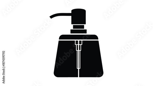 Black soap dispenser bottle with pump on white background