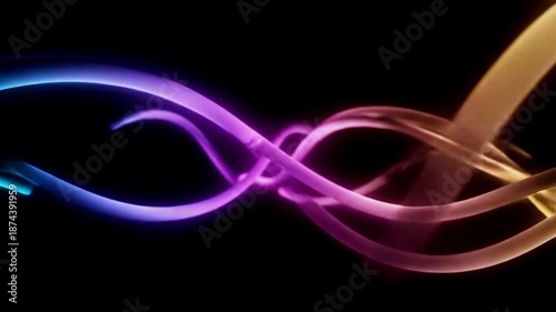 Sculpted 3D Neon Curves Flowing Through Black Void Futuristic Abstract Motion Background
