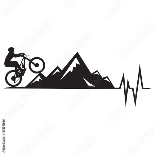 Mountain Biker Riding On Heartbeat Line