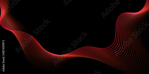 Abstract background with waves for banner. Web banner size. Vector background with lines. Element for design isolated on black. Blue and red gradient. Night, dark, love, romantic.