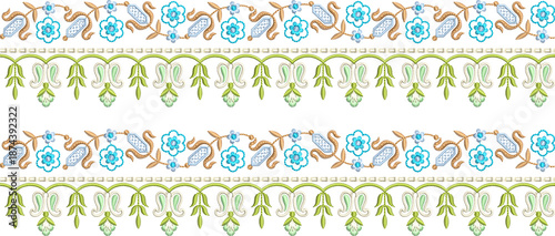 New art work Neck line shirt motif bunch lace border Embroidery Design Pattern Patch floral ornament textile ethnic flowers and leafs plants colur full design seleves and patti Embroidery design