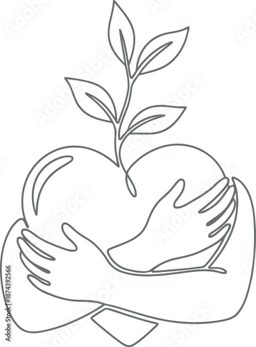 Hands embracing heart with growing plant symbolizing self love