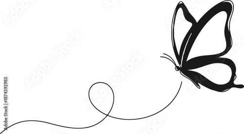 Delicate pencil sketch of a butterfly with a flowing trail
