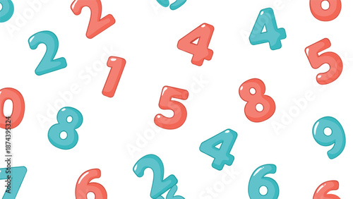 Playful background pattern featuring colorful three-dimensional numbers scattered across a white surface in a chaotic and educational arrangement.