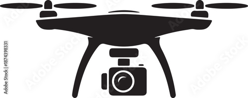 Black silhouette icon of a drone with a camera quadcopter aerial