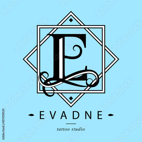 Logo, capital letter E. There is a botanical monogram in two squares - E. with organic plant elements. Vector design. beauty salon. for a tattoo studio.