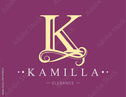 Logo, capital letter K. Monogram of Botanical Minimalistic, Initial. with Organic Plant Elements. Vector design. beauty salon. for tattoo studio