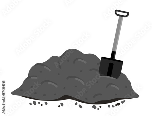 Shovels in a pile of ground. Heap of substrate, humus, fertilizer, compost. Hill of earth or dirt. Bunch of manure. Zero waste. Stock vector. Pile of ground. Vector illustration in flat style