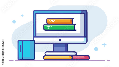 Digital library on screen Vector