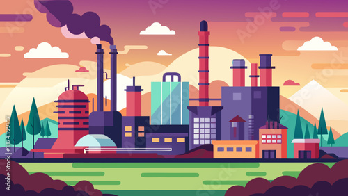Industrial cityscape at sunset Vector