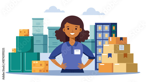 Smiling woman in logistics setting Vector
