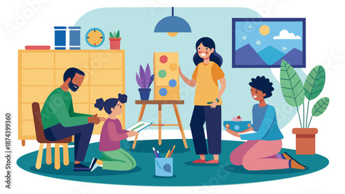 Family engaging in creative activities together Vector
